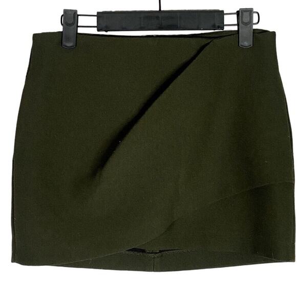 Zara Draped Wrap Look Mini Lined Skirt Back Zip Up Pockets XS Olive Green #3913 - Picture 2 of 15